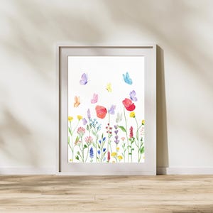 Pastel Wildflowers and Butterflies Wall Art Print - Instant Download