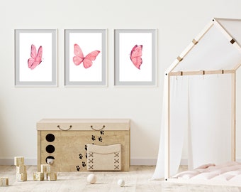 Pastel Pink Butterfly Trio - Set of 3 Digital Prints - Instant Download