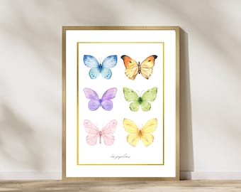 Pastel acuarela mariposa galería arte impresión - Descarga instantánea
