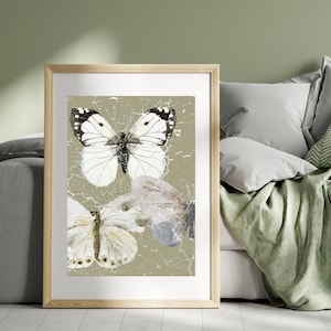 Boho Butterfly Art Print Beige Background - Instant Download