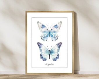 Pastel blauwe vlinder Art Print - direct downloaden