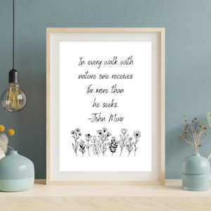 In every walk with nature one receives far more than he seeks. -John Muir Quote Wall Art Print - Instant Download