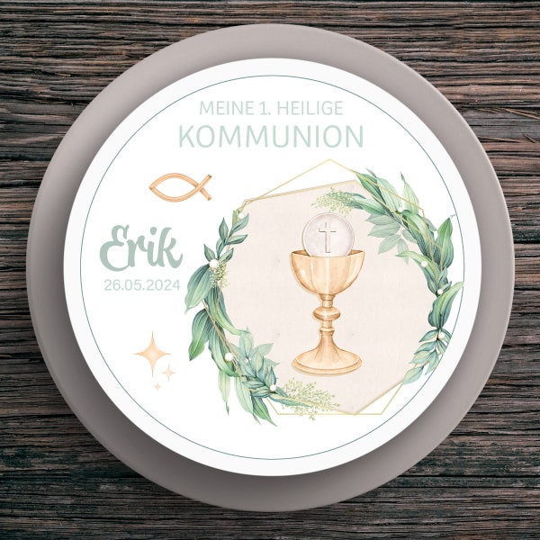 Tortenaufleger Kommunion Kelch #1 Name & Datum (20cm)