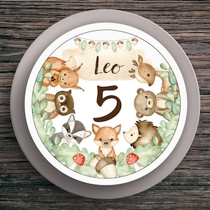 Topper per torta compleanno animali #2 nome e numero (20 cm) carta fondente