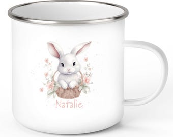 Easter Bunny Mug #1 Personalized Name Enamel or Ceramic Children's Mug Various Colors