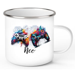 Tasse Gamer #01, Controller, Playstation, Wunschname, Emaille oder Keramik, Personalisiert verschiedene Farben