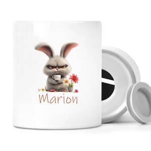 Spaarpot Pasen Grumpy-Bunny #2 gepersonaliseerd met gewenste naam