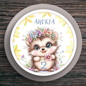 Cake Topper Compleanno Riccio #2 Nome e Numero (20 cm) Carta Fondente