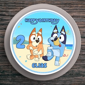 Topper per torta compleanno Bluey #3 nome e numero (20 cm) in carta fondente