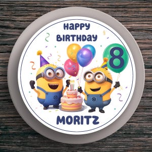 Cake Topper Compleanno Minions #8 – Decorazione magica per torte per compleanni dei bambini Nome e numero (20 cm) Carta fondente