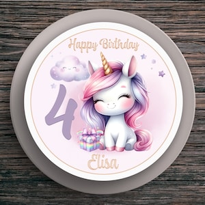 Topper per torta compleanno unicorno #6 nome e numero (20 cm) carta fondente