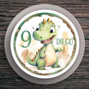 Topper per torta compleanno Dino #1 nome e numero (20 cm) in carta fondente