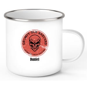 Tasse Wunschname Grumpy Old Bastard Emaille oder Keramik versch. Farben