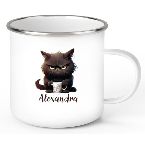 Tasse Katze Grumpy #1 Wunschname Kinderbecher personalisiert Emaille oder Keramik versch. Farben