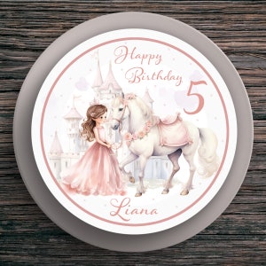 Cake Topper Compleanno Principessa #3 Nome e Numero (20 cm) Carta Fondente Personalizzata