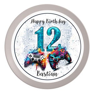 Verjaardagstaarttopper Gamer Controller PS Playstation Gepersonaliseerde #1 Naam & Nummer (20 cm) Fondantpapier