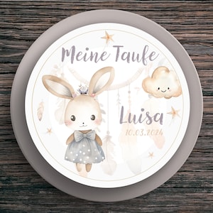 Cake Topper Battesimo Coniglio #1 Nome e Data (20 cm) Carta Fondente