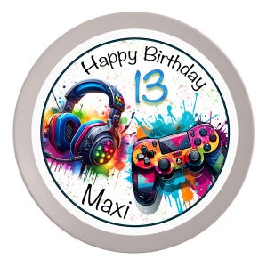 Tortenaufleger Geburtstag Gamer Controller, HeadSet PlayStation Personalisiert #3 Name & Zahl (20cm) Fondant Papier