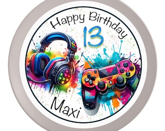 Birthday Cake Topper Gamer Controller, Headset PlayStation Personalized #3 Name & Number (20 cm) Fondant Paper