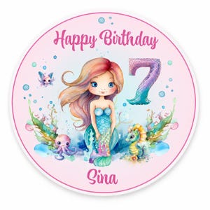 Tårtdekoration för sjöjungfrufödelsedag #2 Namn & Nummer (20 cm) Fondantpapper