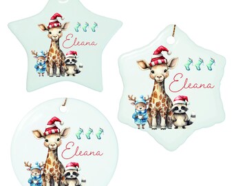 Personalized Christmas ornaments with animals, 1 name, and motif. Ceramic pendant, Christmas decoration, Christmas bauble, Christmas tree ornament.