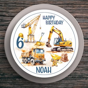 Topper per torta compleanno cantiere #1 nome e numero (20 cm) carta fondente