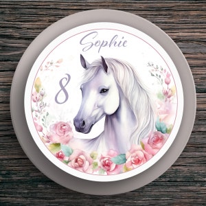 Topper per torta compleanno cavallo #1 nome e numero (20 cm) carta fondente