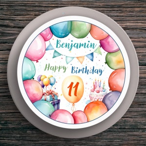 Cake topper compleanno palloncino festa #1 nome e numero (20 cm) carta fondente