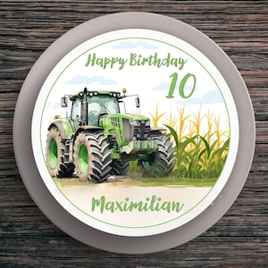 Topper per torta compleanno trattore #1 nome e numero (20 cm) carta fondente