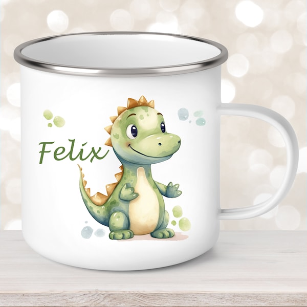 Tasse Dino #1 Wunschname Emaille oder Keramik Kinderbecher Personalisiert