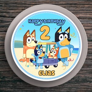 Topper per torta compleanno Bluey #2 nome e numero (20 cm) in carta fondente