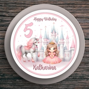 Topper per torta compleanno principessa n. 1 nome e numero (20 cm) carta fondente personalizzata