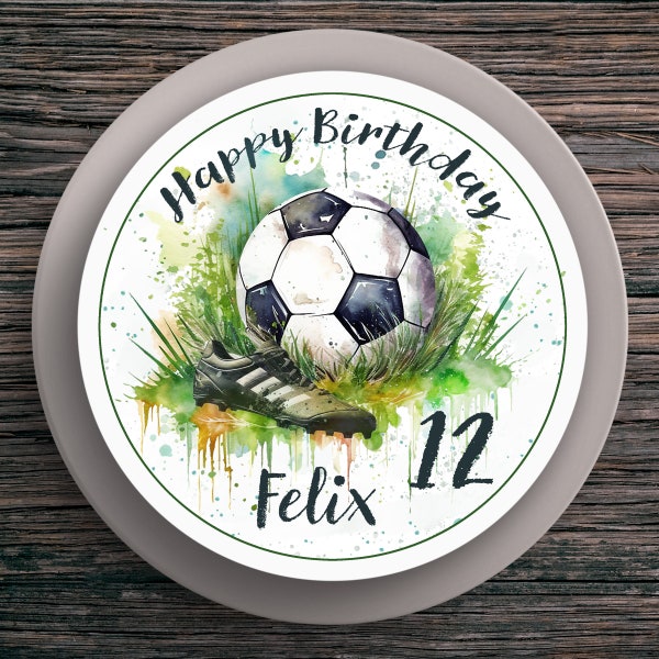 Tortenaufleger Geburtstag Fußball #4 Name & Zahl (20cm) Fondant Papier