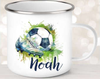 Tasse Wunschname Fußball #4 Emaille oder Keramik Kinderbecher