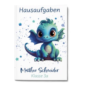 Hausaufgabenheft Drache #1 DIN A5 - 48 Blatt mit Name und Klasse