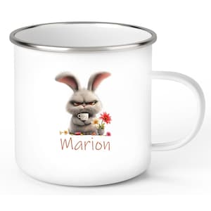 Tazza di Pasqua Grumpy Bunny #2 Tazza per bambini in smalto o ceramica con nome personalizzato, vari colori