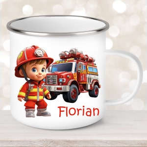 Cup with desired name Fire Department #2 Enamel or Ceramic Children&#39;s Mug Various Colors