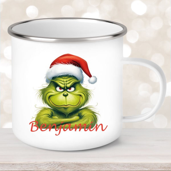 Tasse Wunschname Weihnachten Grinch #2 Emaille oder Keramik Kinderbecher