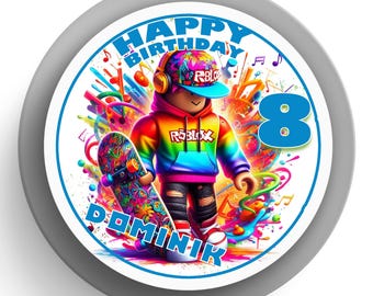 Birthday Cake Topper Roblox Gamer 1 Name & Number (20 cm) Fondant Paper