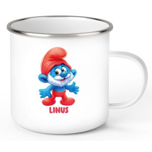 Tasse Kinder Schlumpf #4 Papa Schlumpf Wunschname Emaille oder Keramik Kinderbecher personalisiert versch. Farben