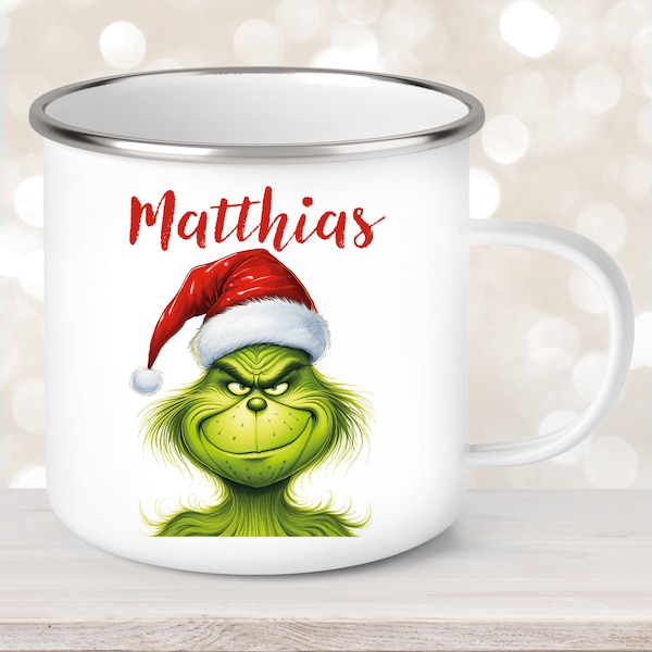 Tasse Wunschname Weihnachten Grinch #3 Emaille oder Keramik Kinderbecher