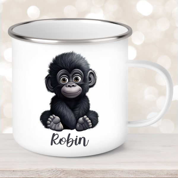 Tasse Gorilla #1 Wunschname Emaille oder Keramik Kinderbecher Personalisiert
