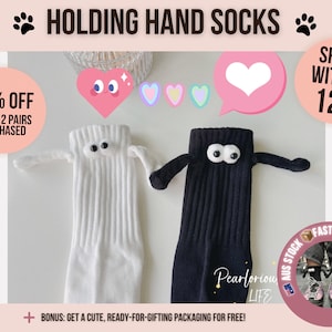 Holding Hands Socks, Cute Couple Socks, Friendship Socks, Hand in Hand Socks, Magnetic Socks, 3D Eye Doll Socks, Cotton Socks ,Funny Gifts