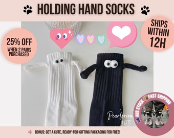 Holding Hands Socks, Cute Couple Socks, Friendship Socks, Hand in Hand Socks, Magnetic Socks, 3D Eye Doll Socks, Cotton Socks ,Funny Gifts