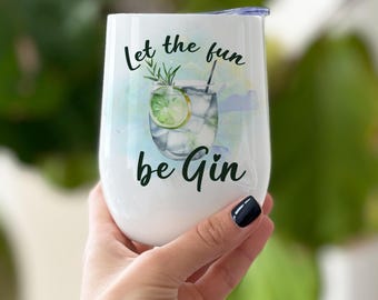 Que a diversão seja com gim! Copo de vinho sem haste em aço inoxidável, com estampa divertida.