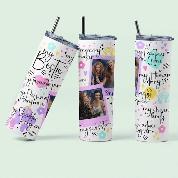 Best Friends Friendship Photo Customised 20oz Skinny Tumbler with Straw