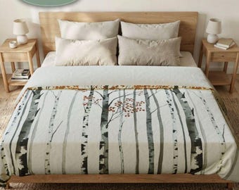 Copripiumino in cotone con motivo "Foresta di betulle" / "Foglie autunnali scandinave", certificato Oeko-Tex.