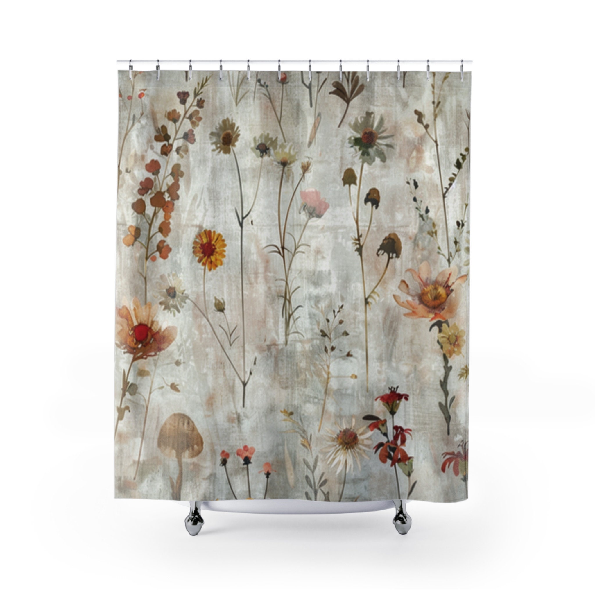 Boho Shower Curtain S20botanical Shower Curtain Wildflowers Cottagecore Shower Curtain Whimsical ...