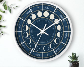 Moon Phase Decor Wall Clock - Home Decoration, Perfect Gift for Home Decor, Housewarming Gift or Mothers Day.