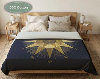 Funda nórdica de algodón con diseño de biología solar / Funda de cama con diseño de estrellas náuticas